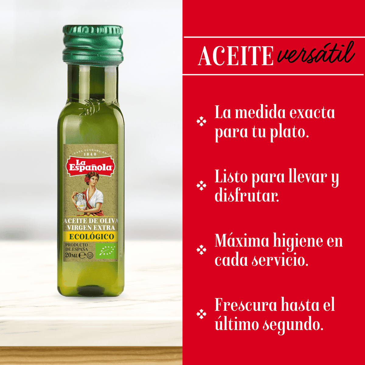 Bandejas expositorias (4x50) 200 miniaturas de Aceite de Oliva Virgen Extra Ecológico de 20ml