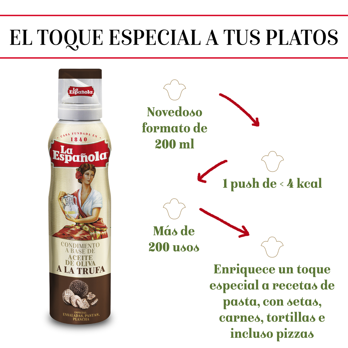 Aceite de Oliva Virgen Extra La Española con esencia de Trufa en Spray de 200ml