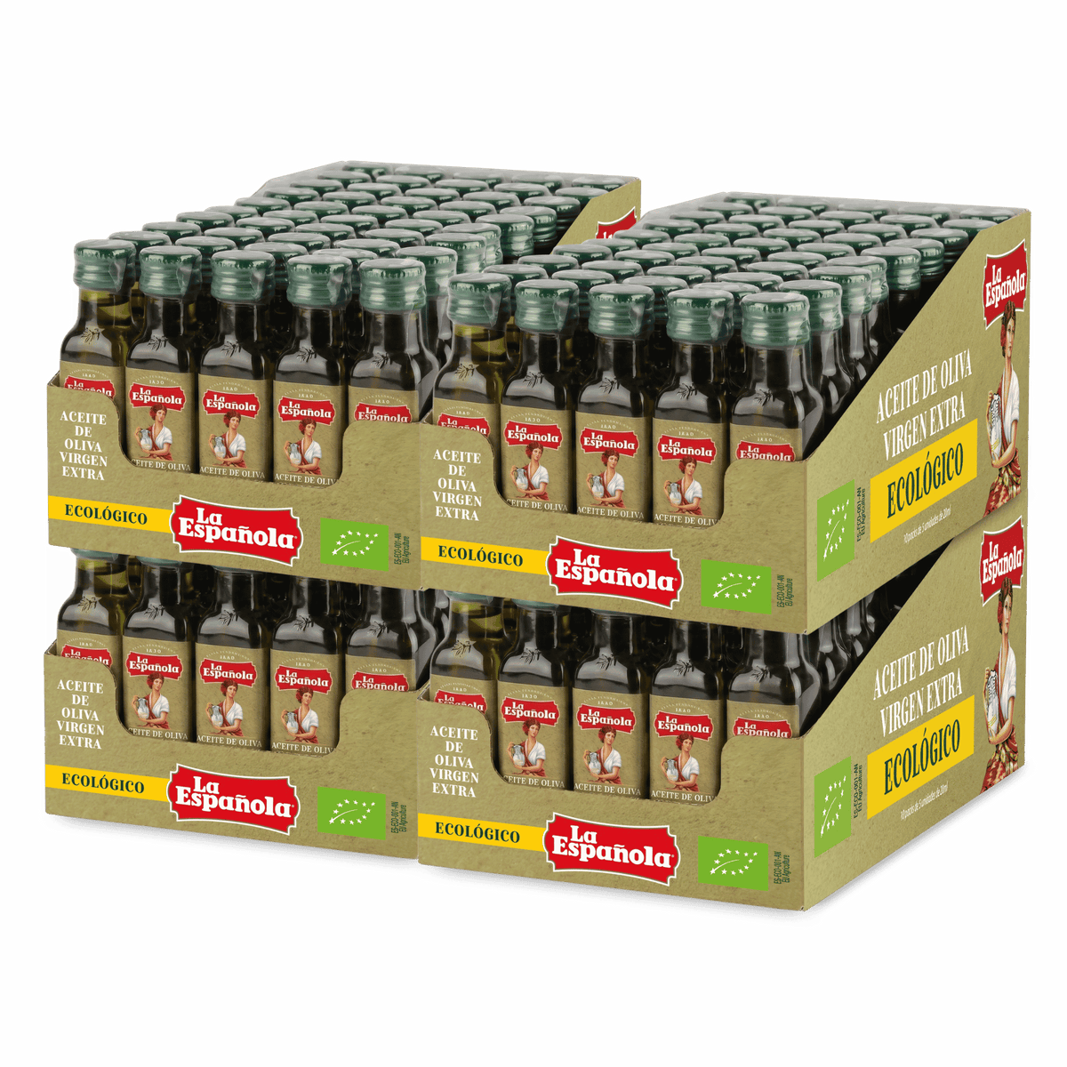 Bandejas expositorias (4x50) 200 miniaturas de Aceite de Oliva Virgen Extra Ecológico de 20ml